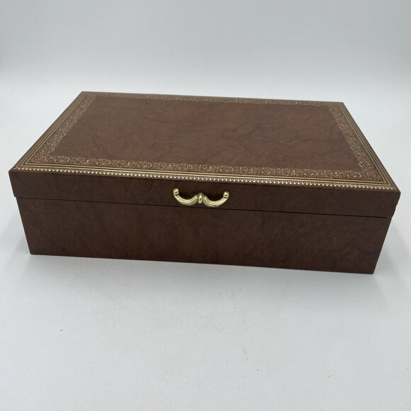 Vintage Mele Jewelry Box Multi Level Tiered Velvet Brown Tan MCM - Picture 6 of 13